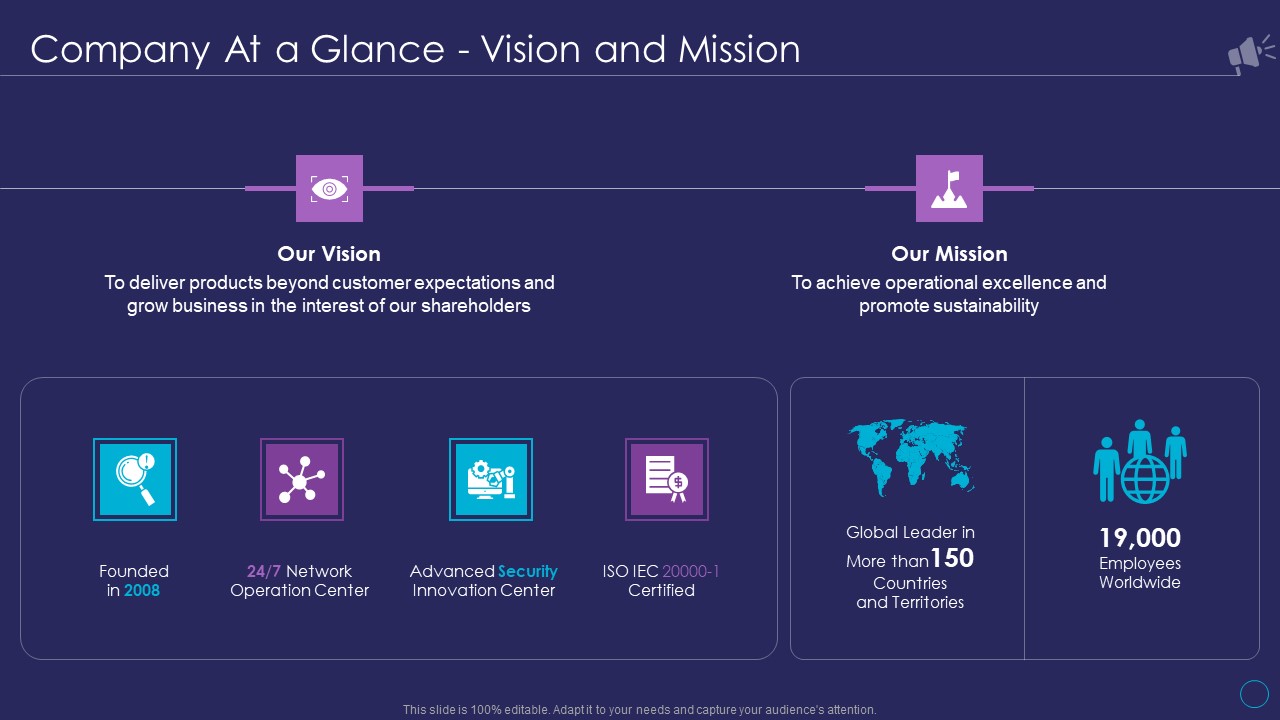 Organizational Marketing Playbook Company At A Glance Vision And Mission Demonstration PDF