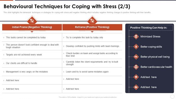 Organizational Stress Management Tactics Behavioural Techniques For Coping With Stress Introduction PDF