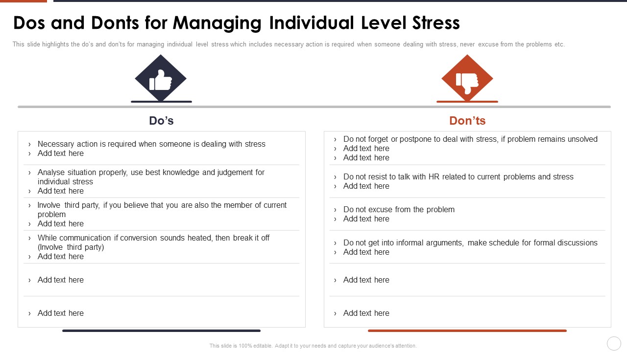 Organizational Stress Management Tactics Dos And Donts For Managing Individual Level Stress Guidelines PDF