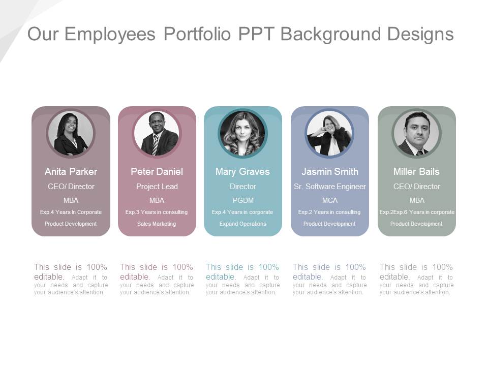 Our Employees Portfolio Ppt Background Designs