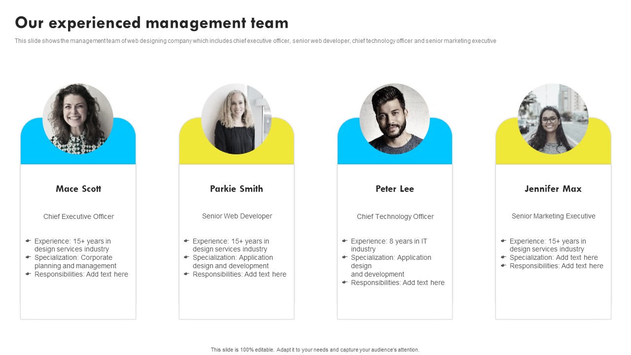 Our Experienced Management Team Web Design And Development Company Profile Background PDF