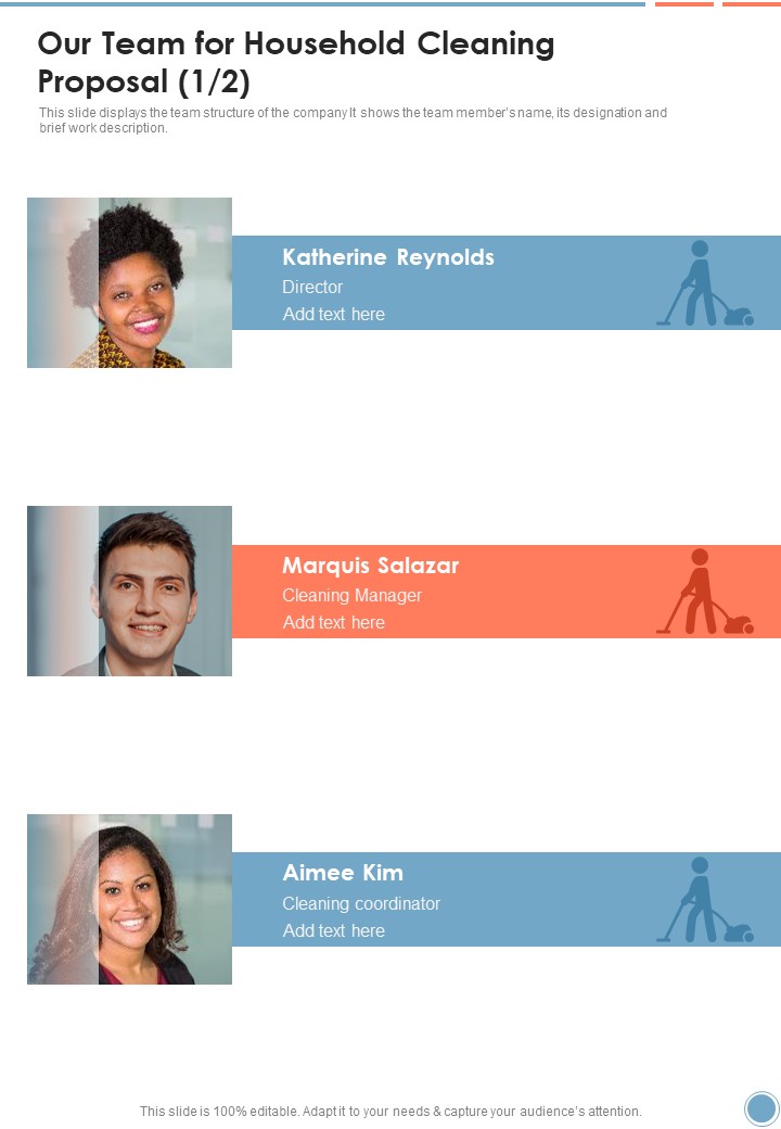 Our Team For Household Cleaning Proposal One Pager Sample Example Document