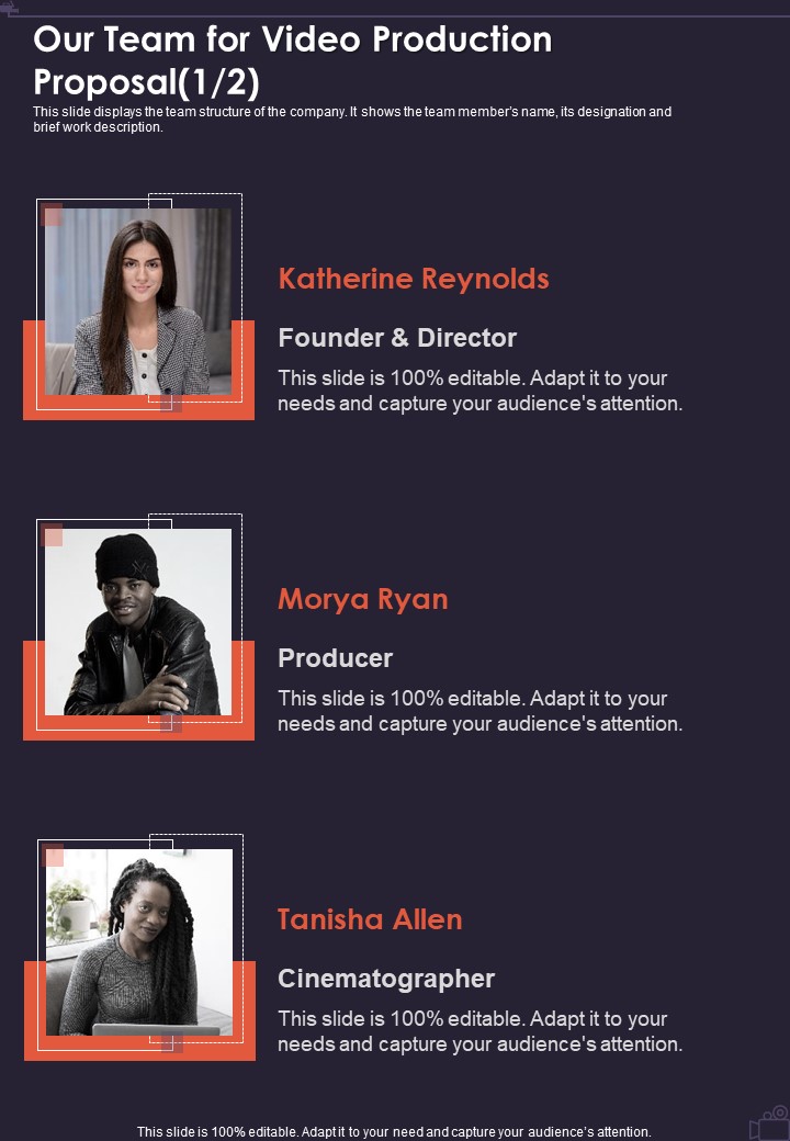 Our Team For Video Production Proposal One Pager Sample Example Document