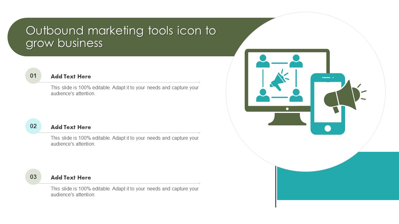 Outbound Marketing Tools Icon To Grow Business Ppt Slides PDF