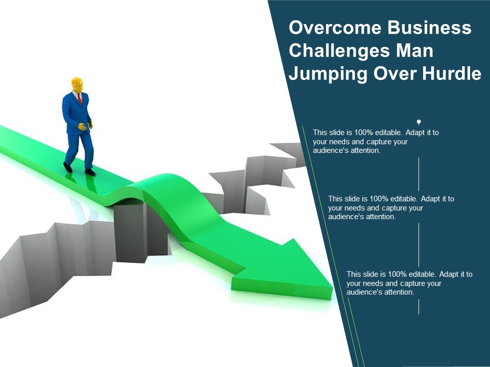 Overcome Business Challenges Man Jumping Over Hurdle Ppt PowerPoint Presentation Outline Templates