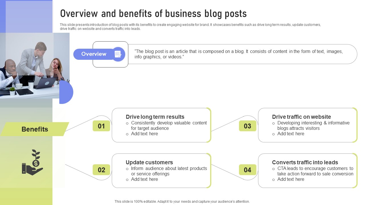 Overview And Benefits Of Business Blog Posts Ppt PowerPoint Presentation File Example PDF