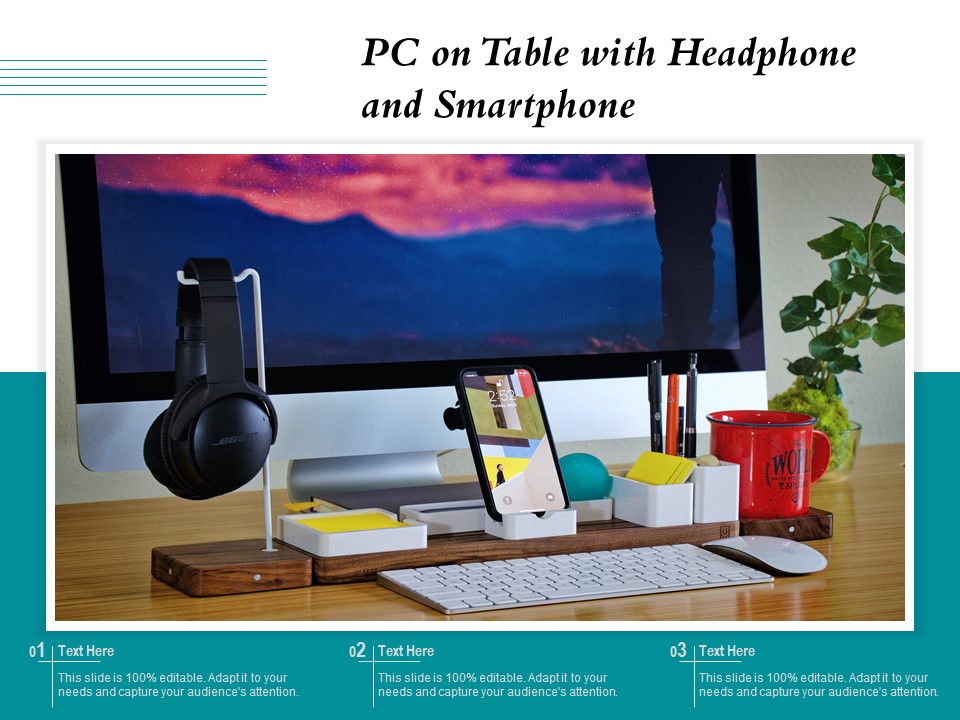 PC On Table With Headphone And Smartphone Ppt PowerPoint Presentation File Diagrams PDF