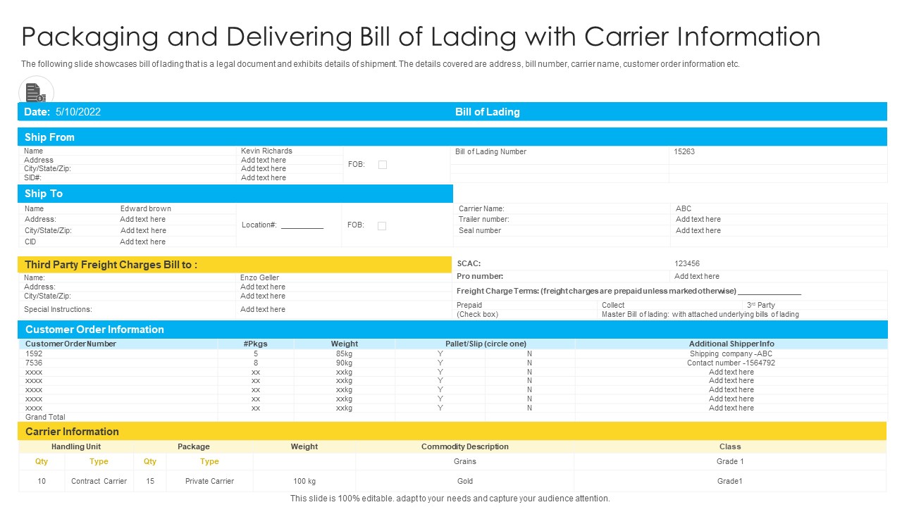 Packaging And Delivering Bill Of Lading With Carrier Information Mockup PDF