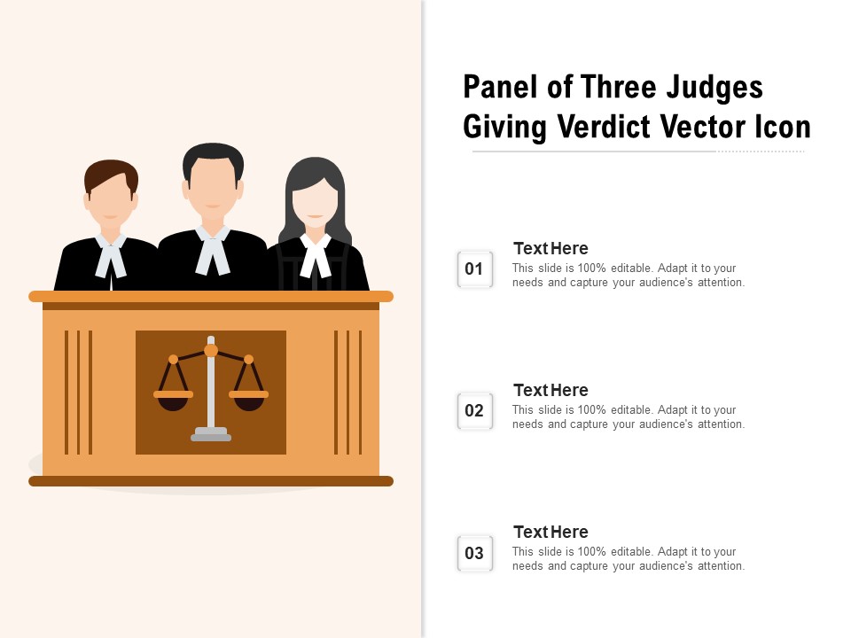 Panel Of Three Judges Giving Verdict Vector Icon Ppt PowerPoint Presentation File Layout PDF