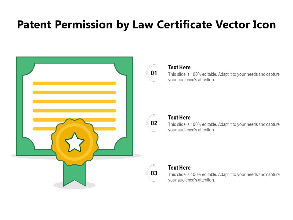 Patent Permission By Law Certificate Vector Icon Ppt PowerPoint Presentation Gallery Clipart PDF
