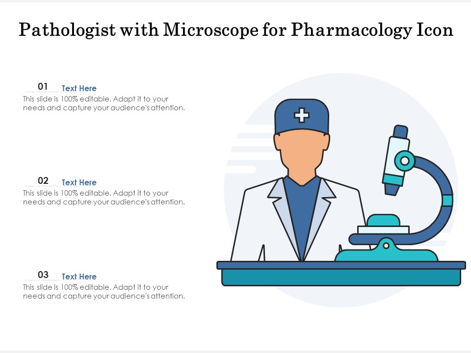 Pathologist With Microscope For Pharmacology Icon Ppt PowerPoint Presentation Model Examples PDF