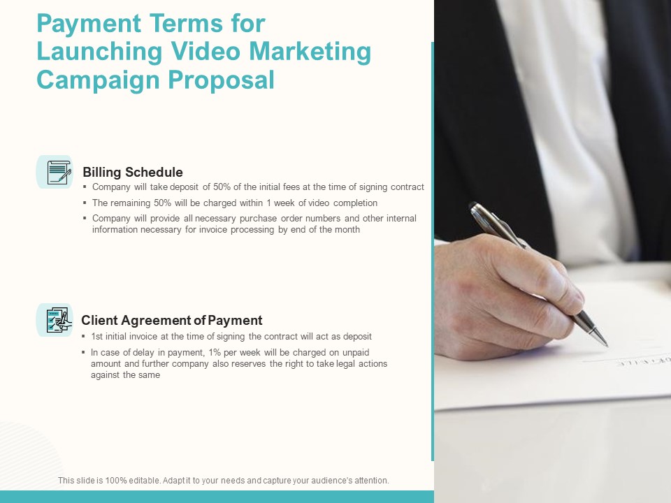 Payment Terms For Launching Video Marketing Campaign Proposal Ppt Inspiration Example Topics PDF