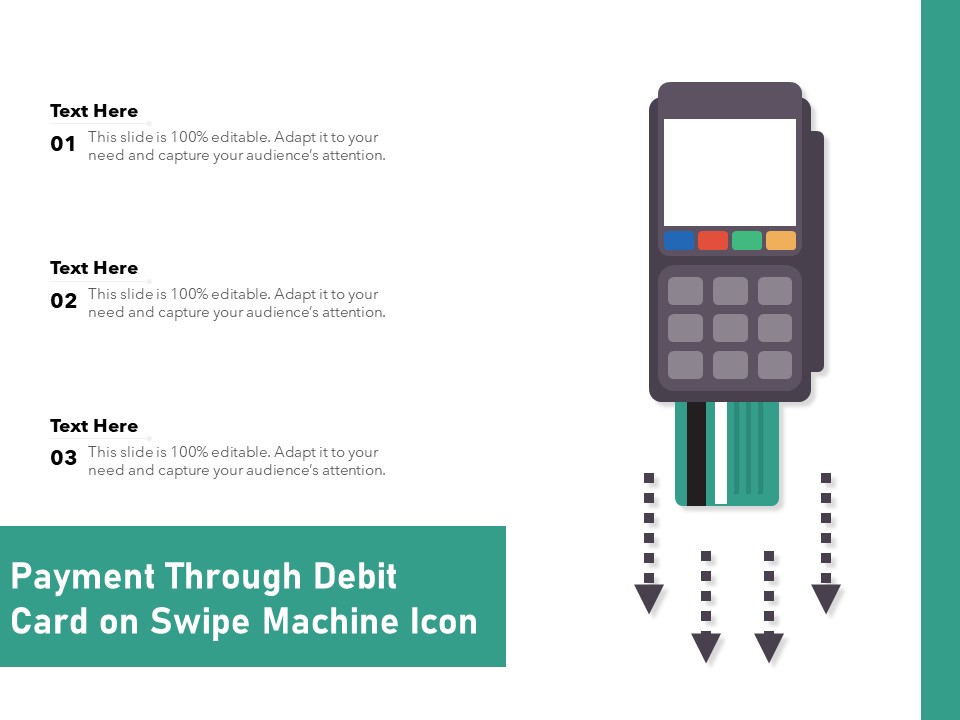 Payment Through Debit Card On Swipe Machine Icon Ppt PowerPoint Presentation Layouts Format Ideas PDF