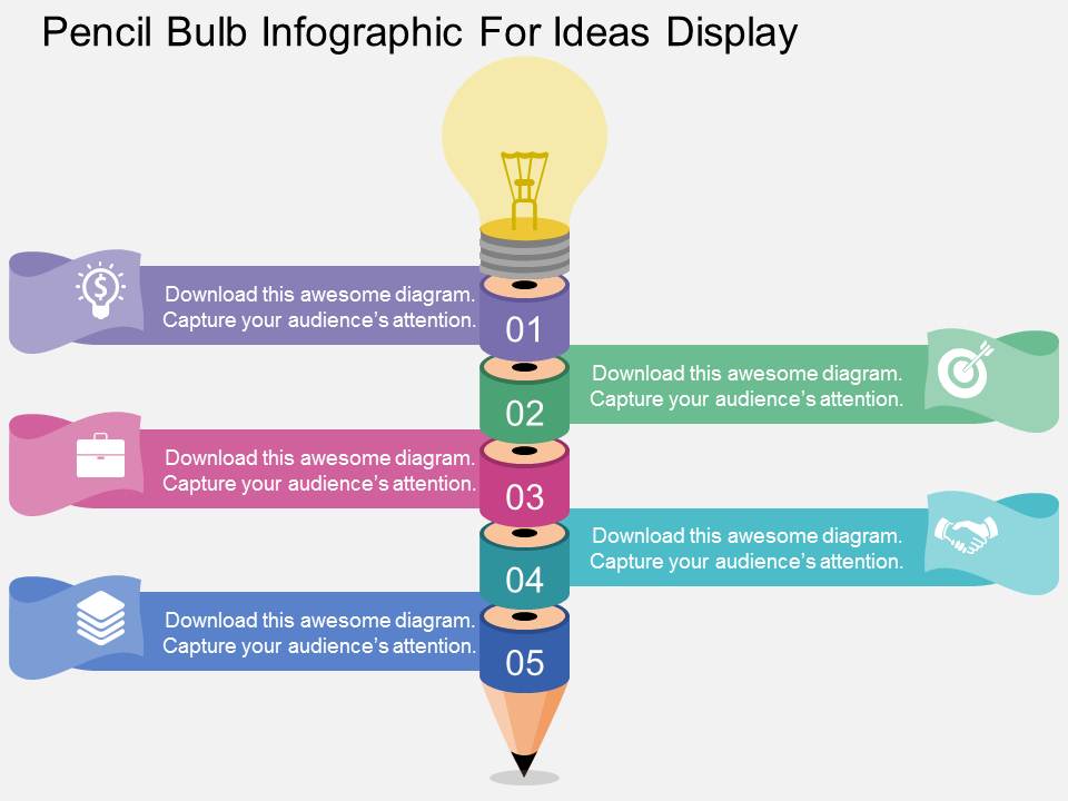Pencil Bulb Infographic For Ideas Display Powerpoint Templates