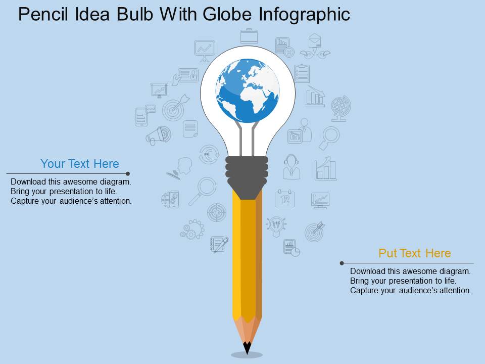 Pencil Idea Bulb With Globe Infographic Powerpoint Template