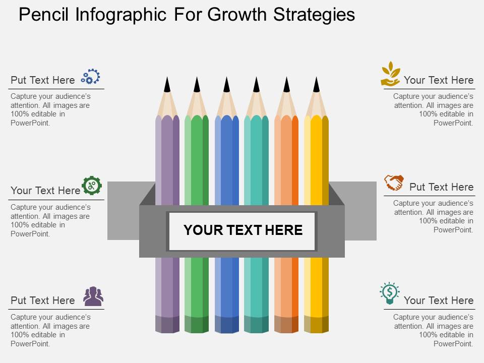 Pencil Infographic For Growth Strategies Powerpoint Template