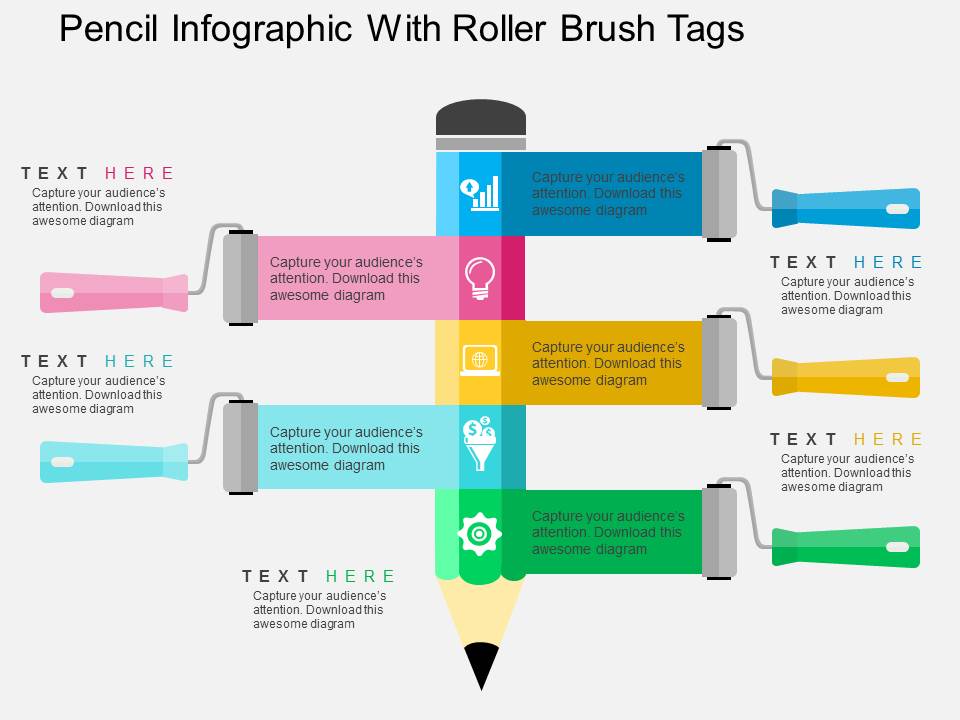 Pencil Infographic With Roller Brush Tags Powerpoint Templates