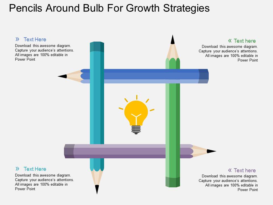 Pencils Round Bulb For Growth Strategies Powerpoint Template
