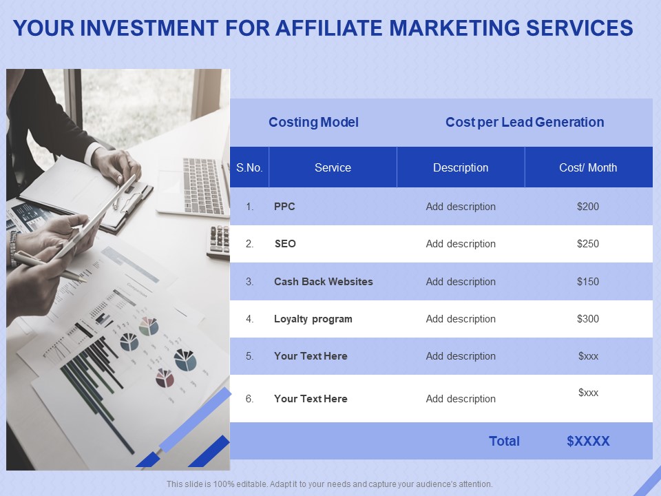 Performance Based Marketing Proposal Your Investment For Affiliate Marketing Services Ppt Summary Graphics PDF
