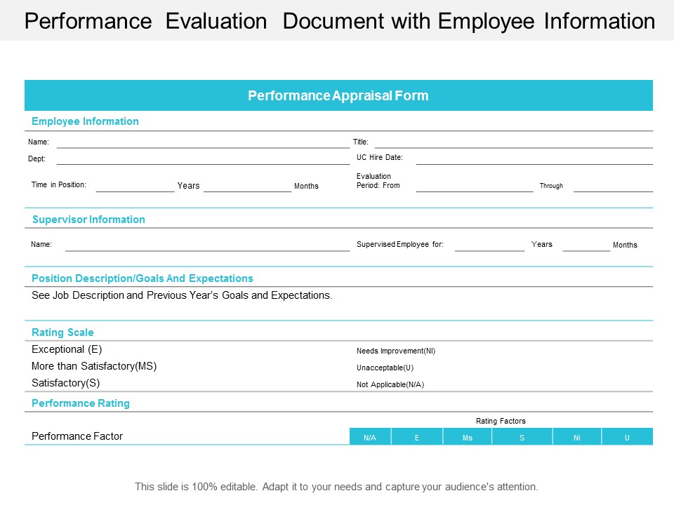 Performance Evaluation Document With Employee Information Ppt Powerpoint Presentation File Outline