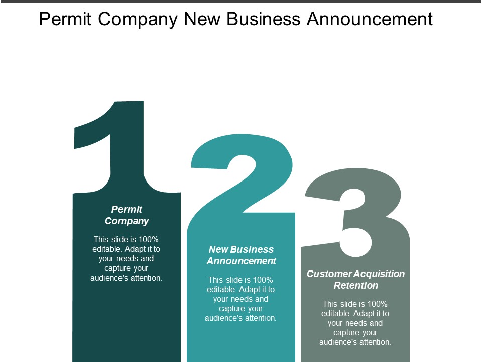 Permit Company New Business Announcement Customer Acquisition Retention Ppt PowerPoint Presentation Styles Example
