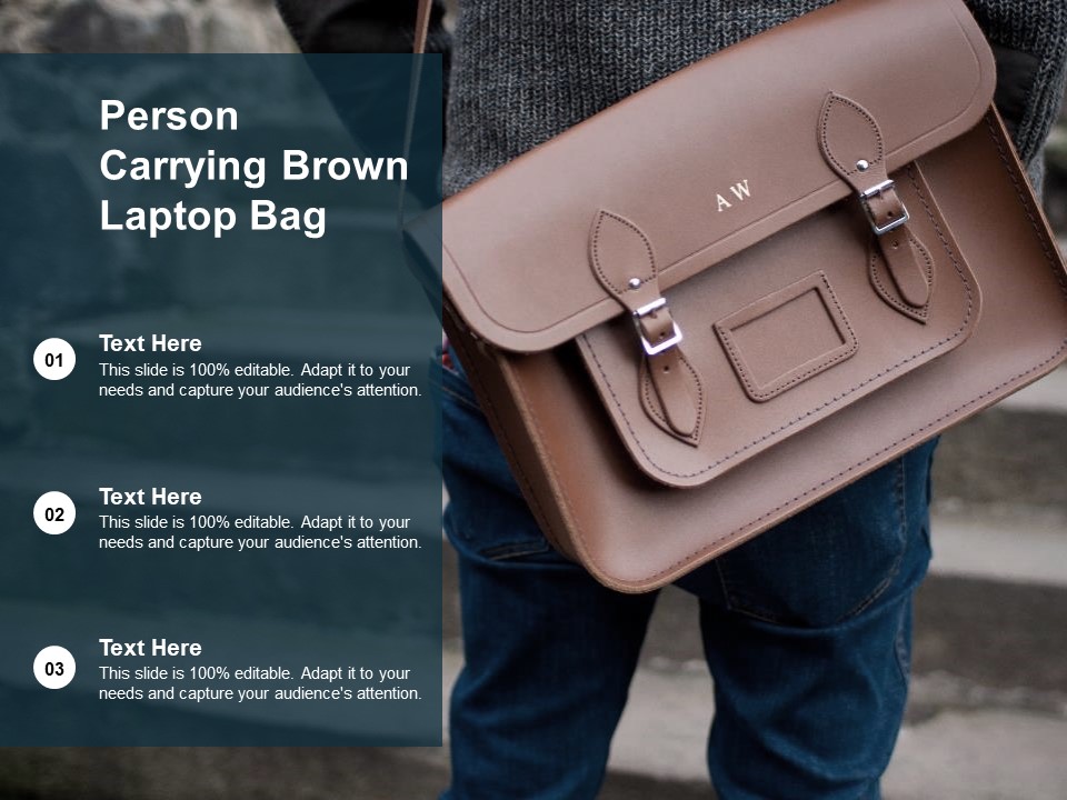 Person Carrying Brown Laptop Bag Ppt Powerpoint Presentation Model Background Image
