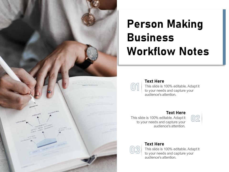 Person Making Business Workflow Notes Ppt PowerPoint Presentation Backgrounds PDF