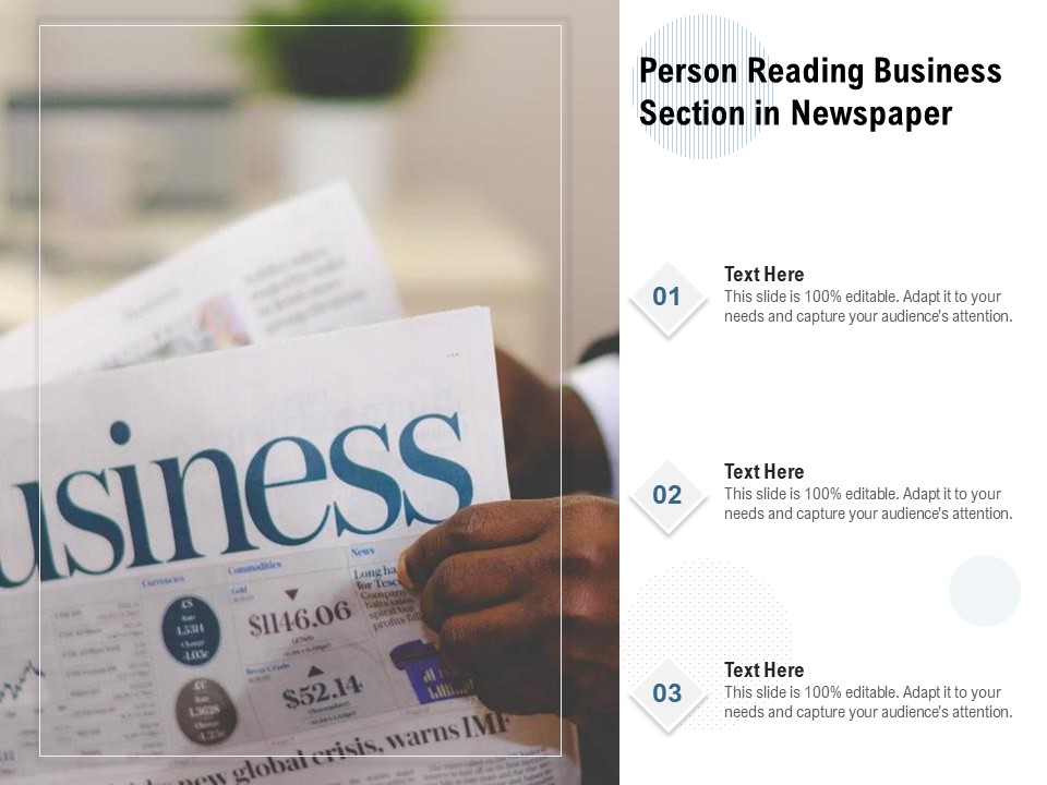 Person Reading Business Section In Newspaper Ppt PowerPoint Presentation Gallery Files PDF