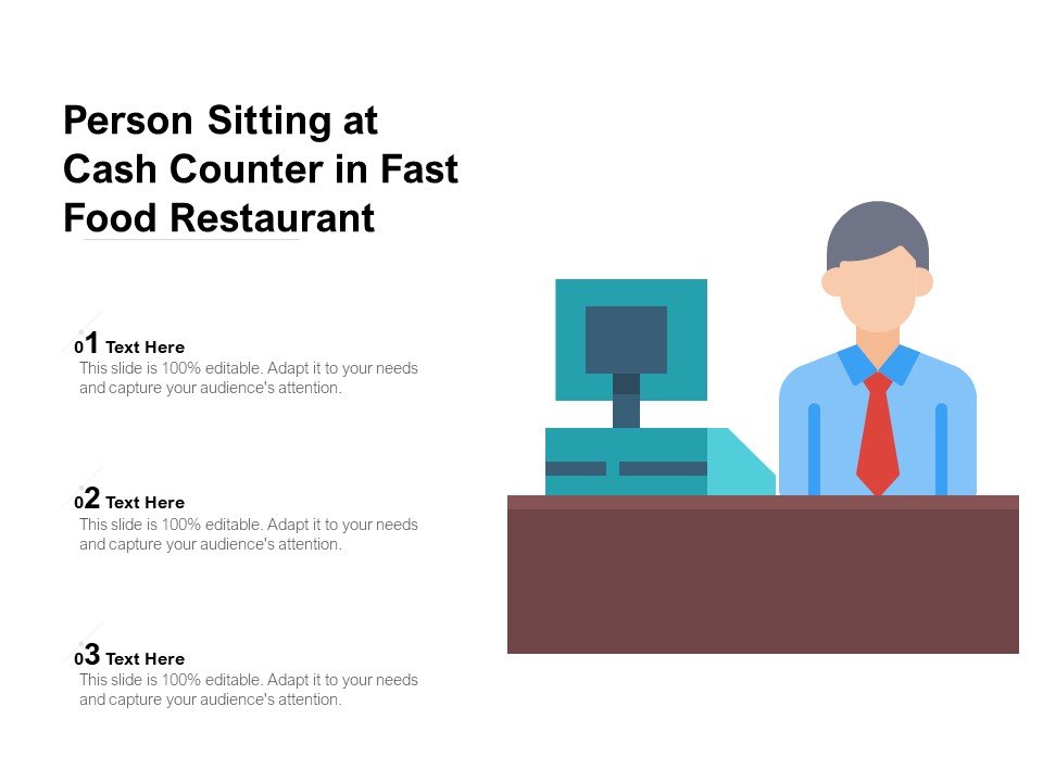 Person Sitting At Cash Counter In Fast Food Restaurant Ppt PowerPoint Presentation Professional Vector PDF