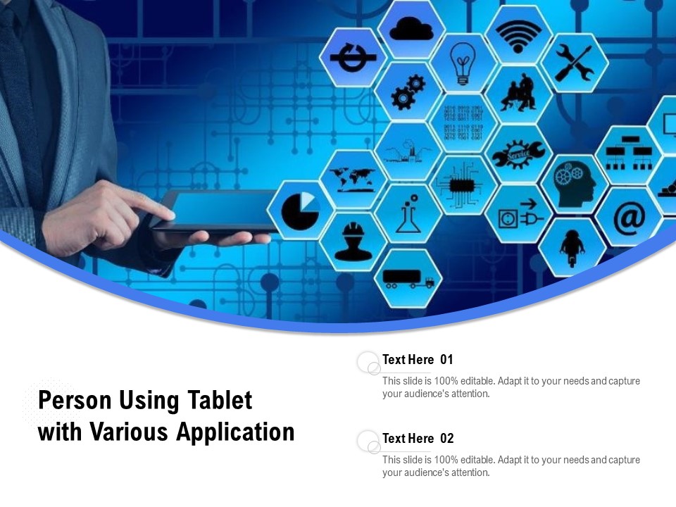 Person Using Tablet With Various Application Ppt PowerPoint Presentation File Ideas PDF