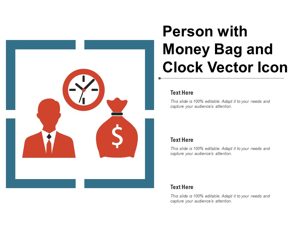 Person With Money Bag And Clock Vector Icon Ppt PowerPoint Presentation File Model PDF