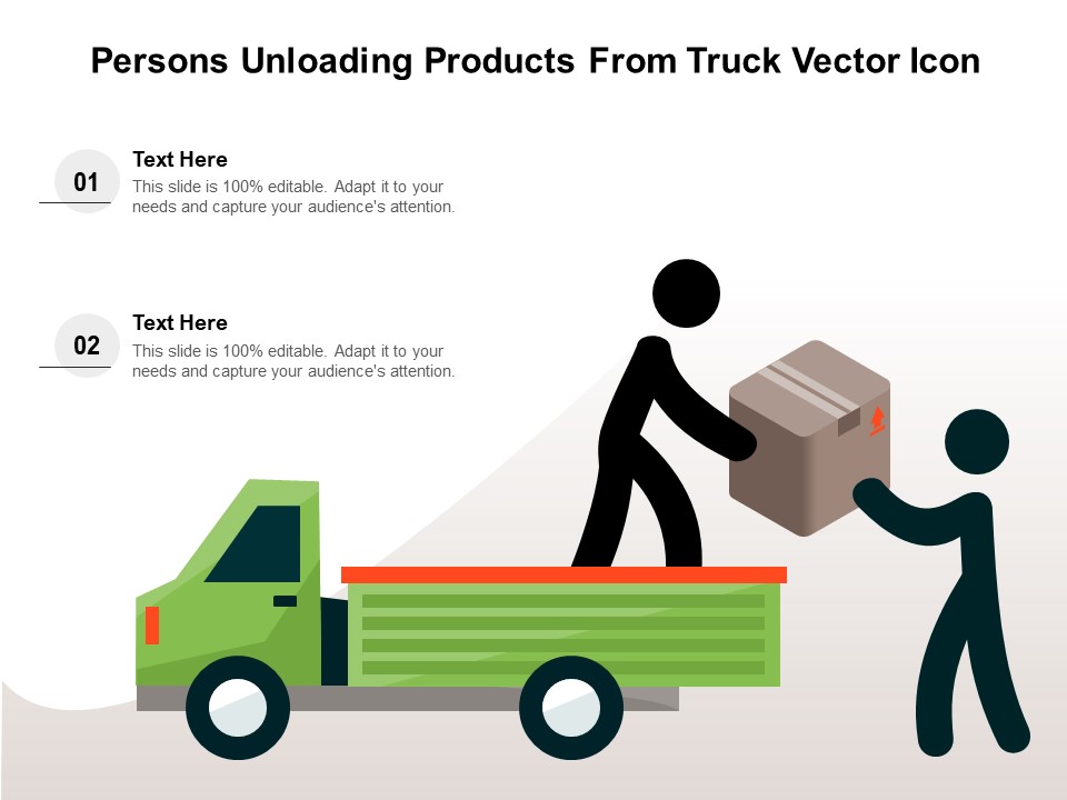 Persons Unloading Products From Truck Vector Icon Ppt PowerPoint Presentation Gallery Ideas PDF