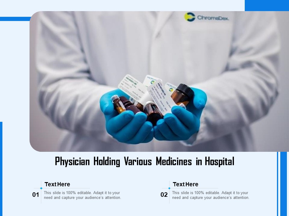 Physician Holding Various Medicines In Hospital Ppt PowerPoint Presentation File Designs Download PDF