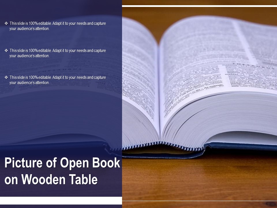 Picture Of Open Book On Wooden Table Ppt PowerPoint Presentation File Background Image PDF