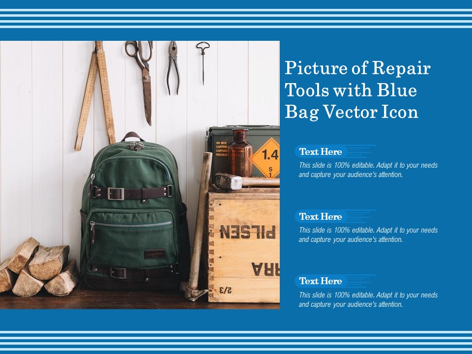 Picture Of Repair Tools With Blue Bag Vector Icon Ppt Professional Graphic Images PDF
