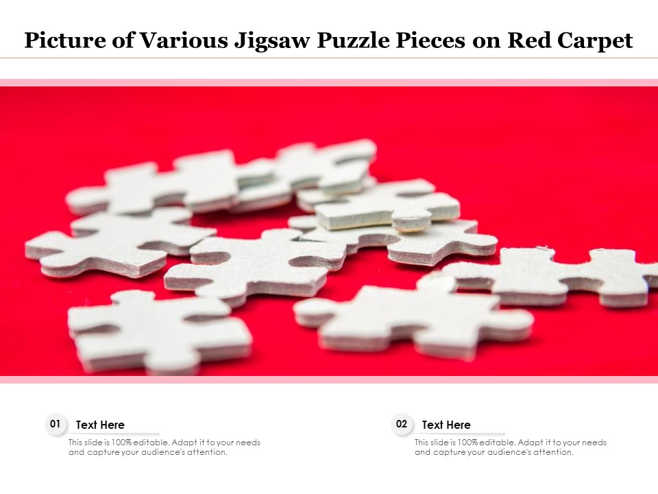 Picture Of Various Jigsaw Puzzle Pieces On Red Carpet Ppt PowerPoint Presentation Styles Layouts PDF