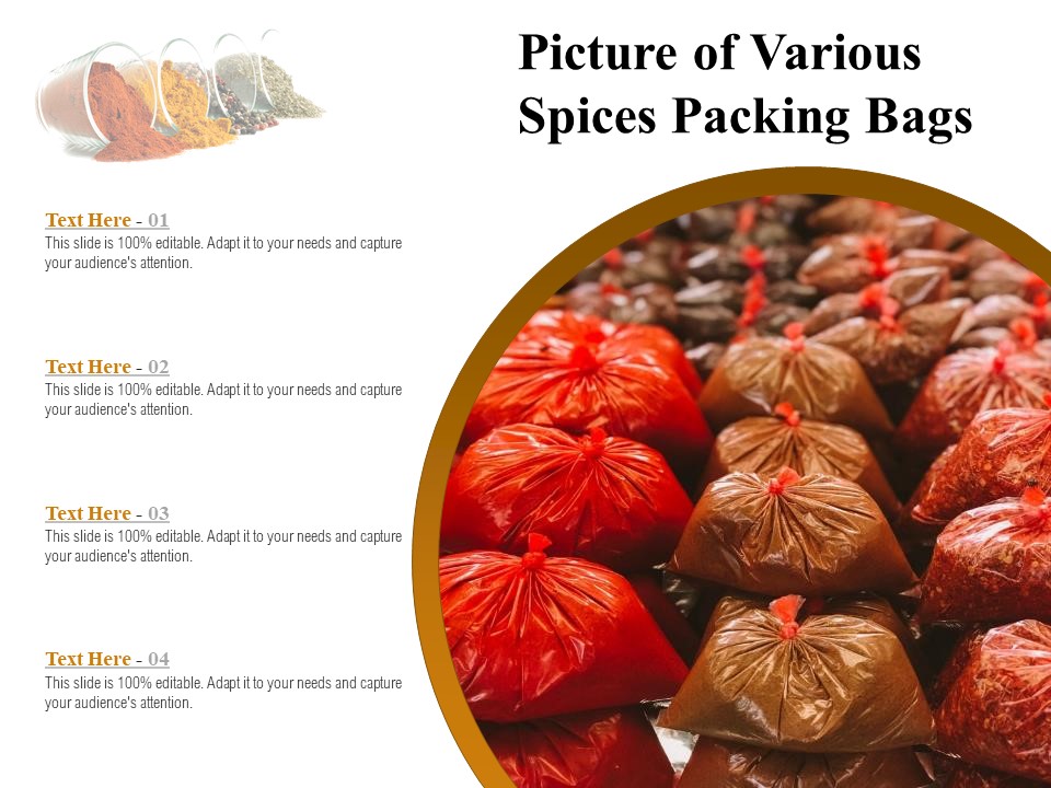 Picture Of Various Spices Packing Bags Ppt PowerPoint Presentation Styles Graphics Download PDF