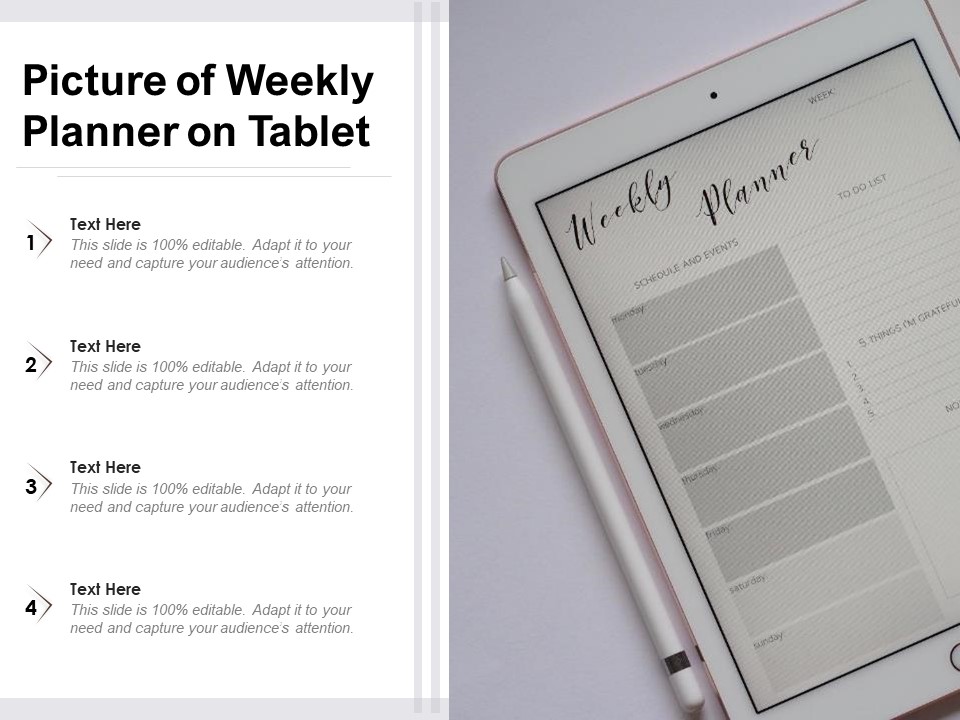 Picture Of Weekly Planner On Tablet Ppt PowerPoint Presentation Gallery Slide Portrait PDF