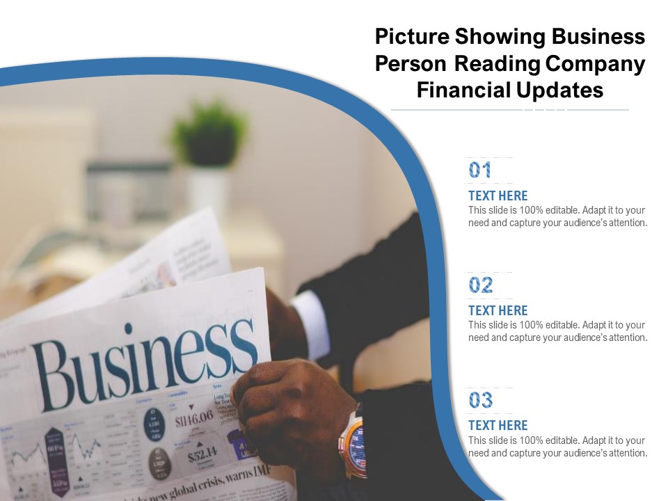 Picture Showing Business Person Reading Company Financial Updates Ppt PowerPoint Presentation Portfolio Microsoft PDF