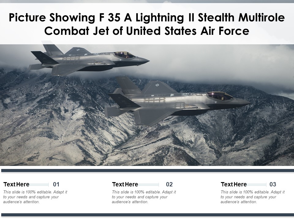 Picture Showing F 35 A Lightning II Stealth Multirole Combat Jet Of United States Air Force Ppt PowerPoint Presentation File Background Designs PDF
