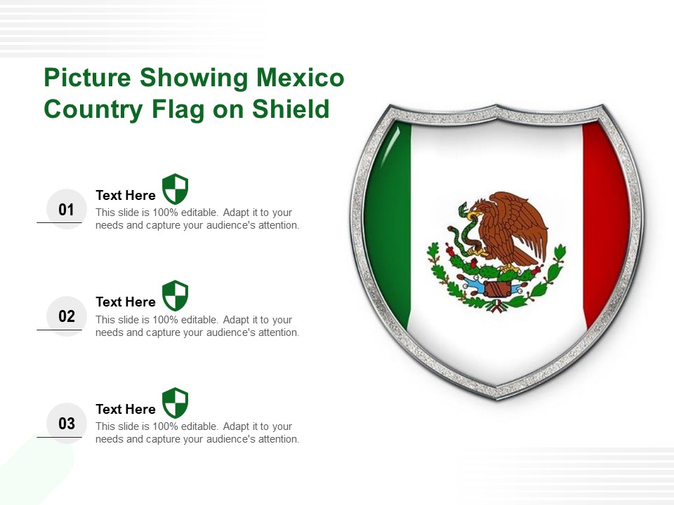 Picture Showing Mexico Country Flag On Shield Ppt PowerPoint Presentation Gallery Introduction PDF
