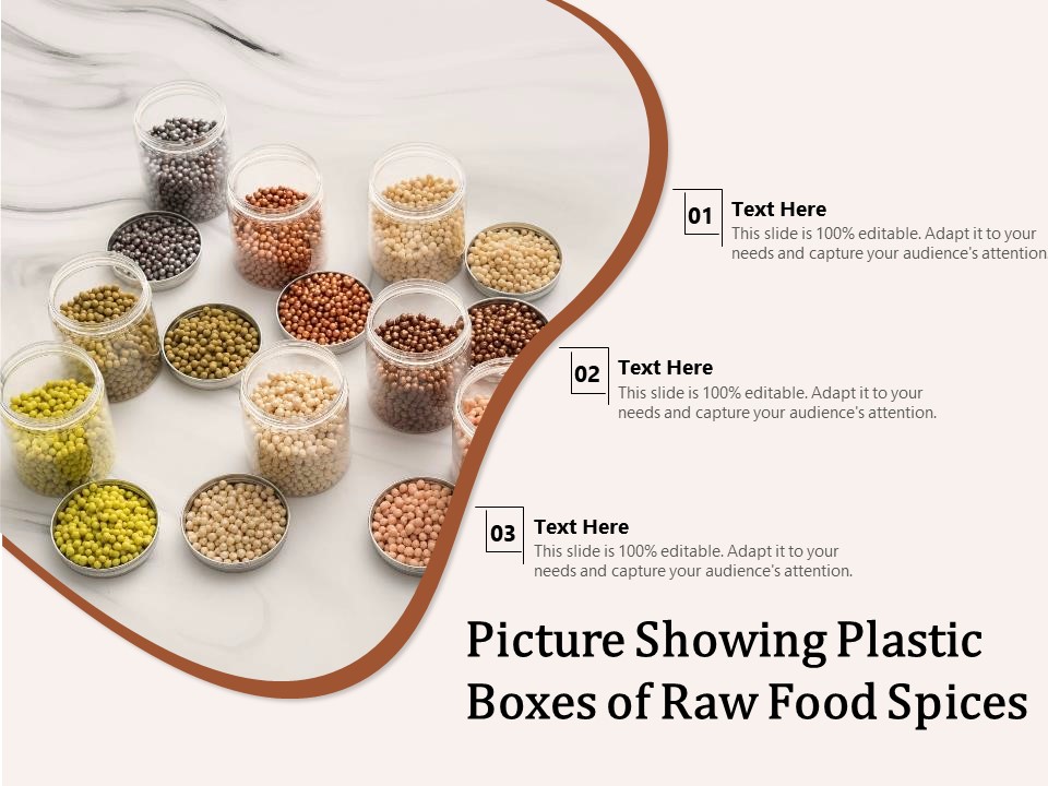 Picture Showing Plastic Boxes Of Raw Food Spices Ppt PowerPoint Presentation Professional Samples PDF