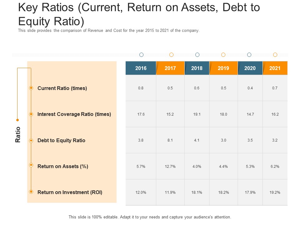 Pitch Deck Raise Capital Interim Financing Investments Key Ratios Current Return On Assets Debt To Equity Ratio Sample PDF