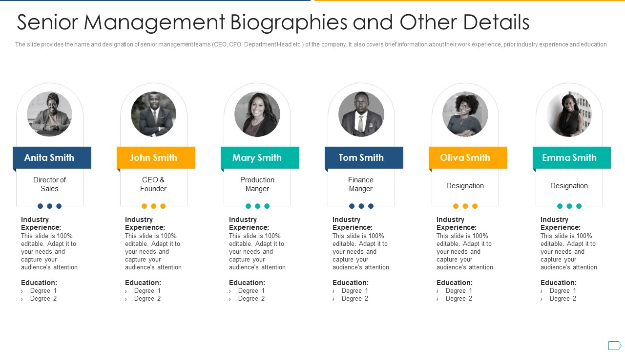 Pitchbook For IPO Deal Senior Management Biographies And Other Details Template PDF