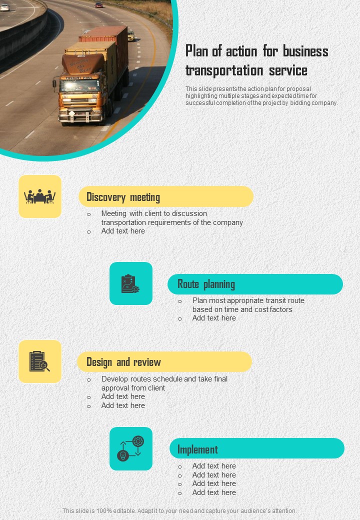 Plan Of Action For Business Transportation Service One Pager Sample Example Document