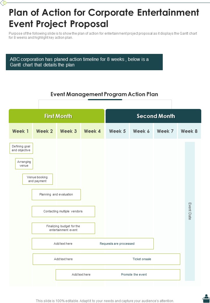 Plan Of Action For Corporate Entertainment Event Project Proposal One Pager Sample Example Document