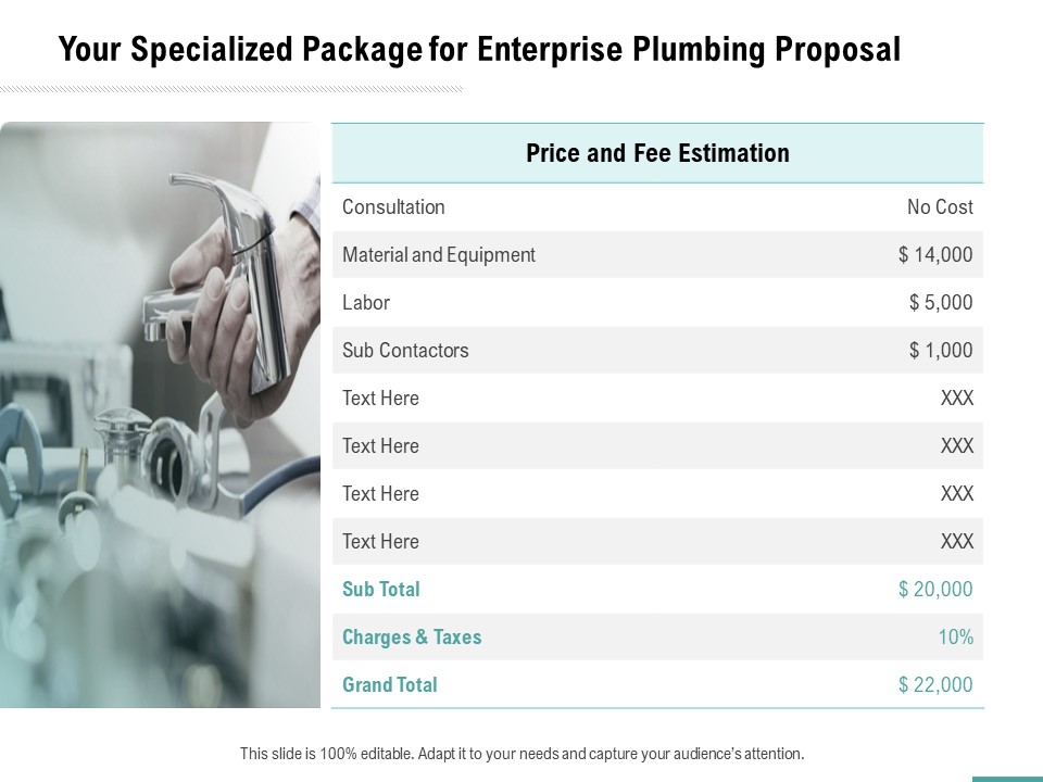 Plumbing Sanitary Works Your Specialized Package For Enterprise Plumbing Proposal Icons PDF