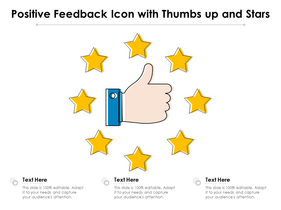Positive Feedback Icon With Thumbs Up And Stars Ppt PowerPoint Presentation Layouts Diagrams PDF