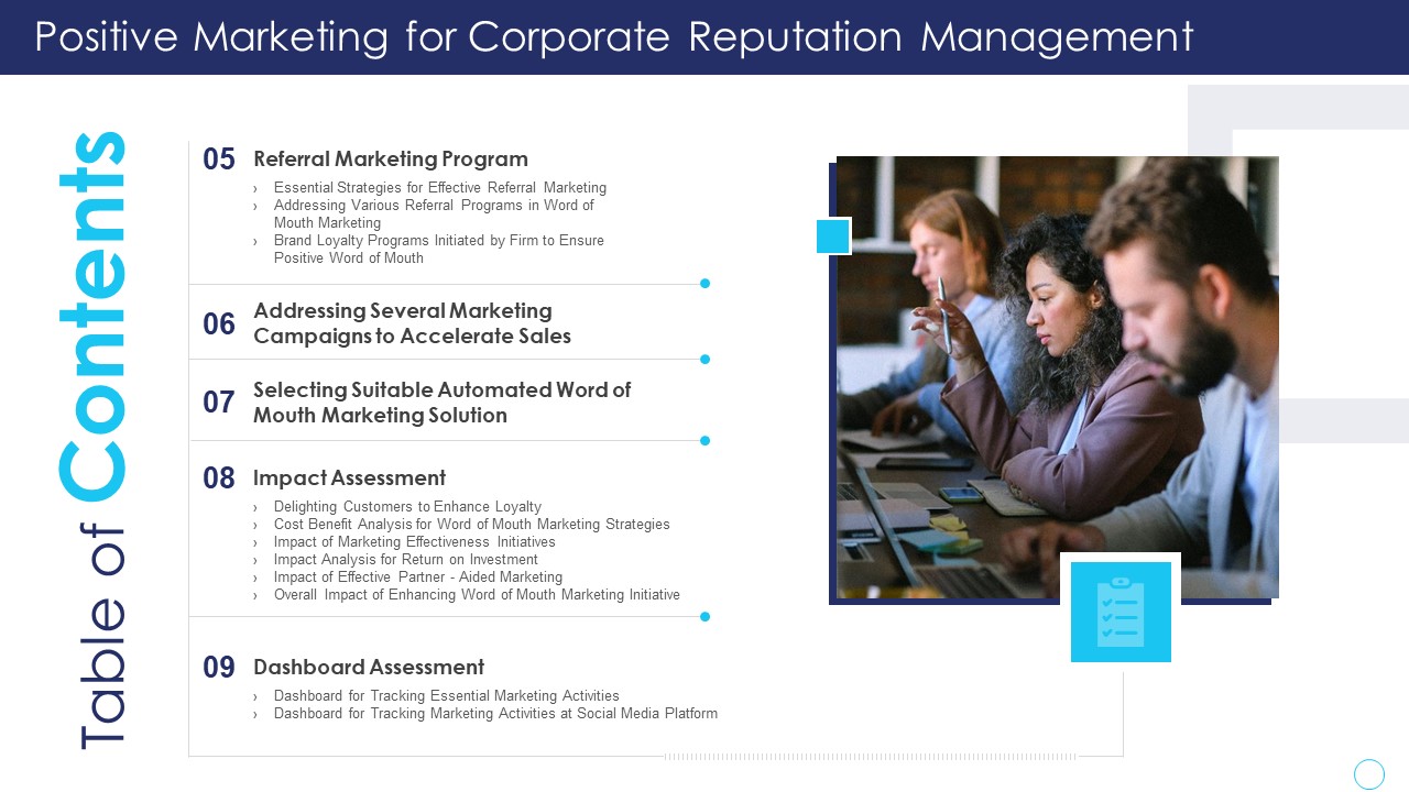 Positive Marketing For Corporate Reputation Management Table Of Contents Download PDF