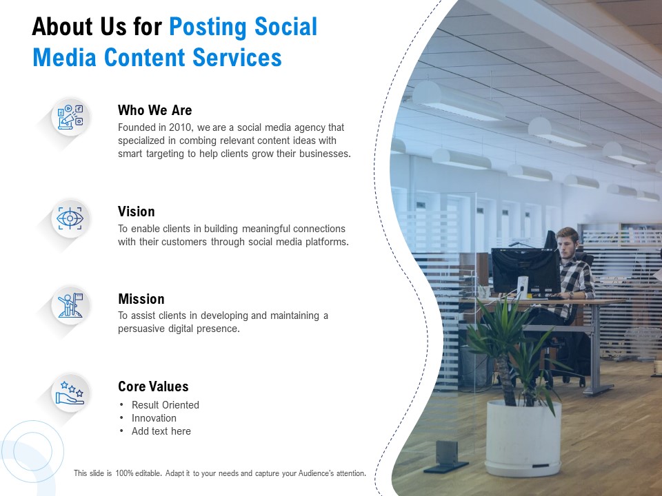 Posting Social Media Content About Us For Posting Social Media Content Services Ppt PowerPoint Presentation Outline Ideas PDF